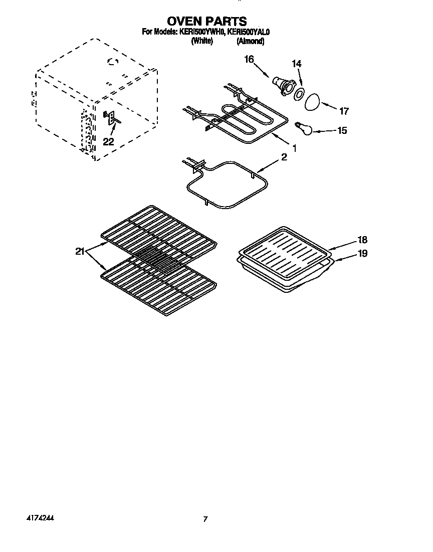 KitchenAid KERI500YWH0 oven diagram