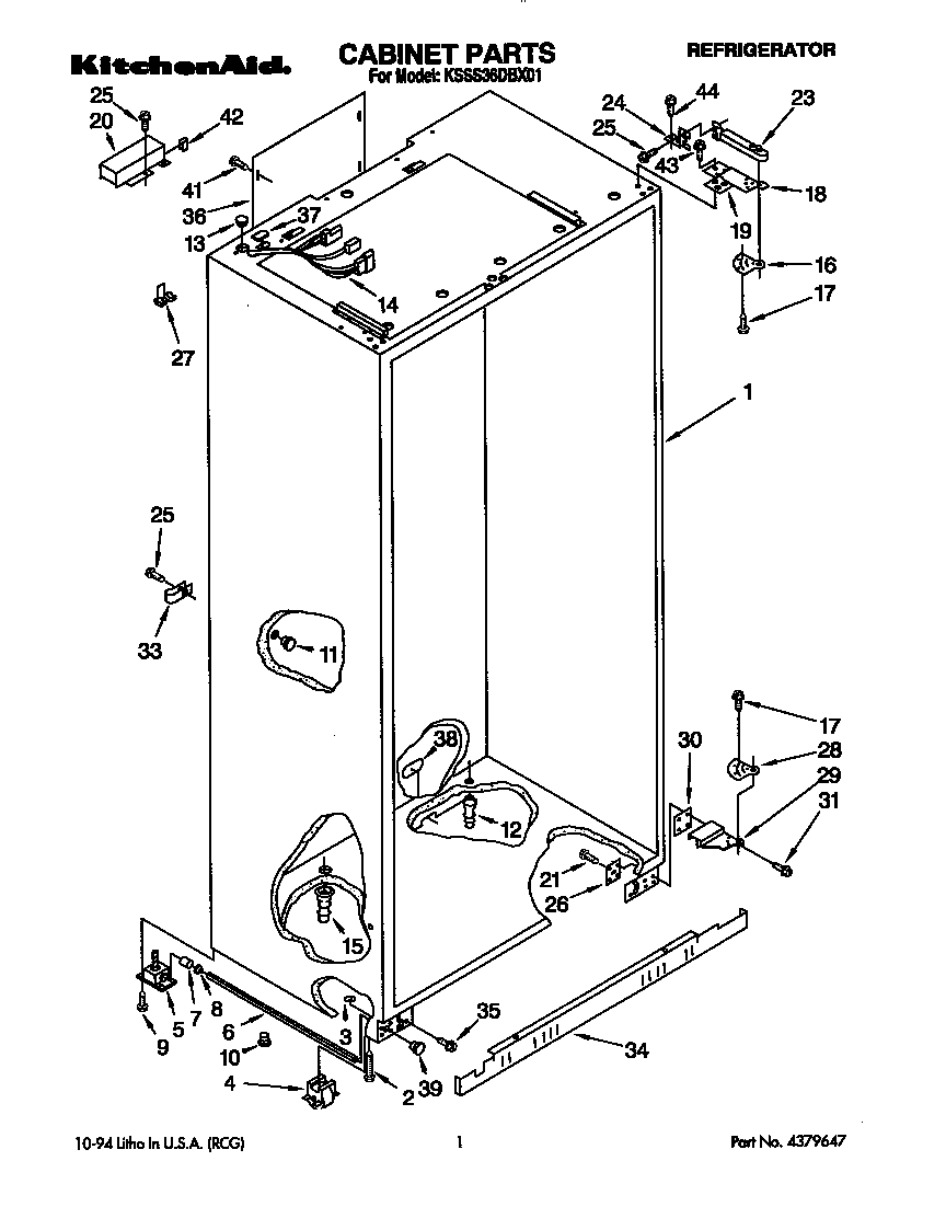 KitchenAid KSSS36DBX01 cabinet diagram