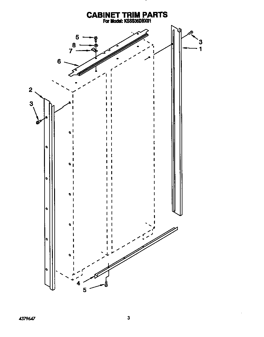 KitchenAid KSSS36DBX01 cabinet trim diagram