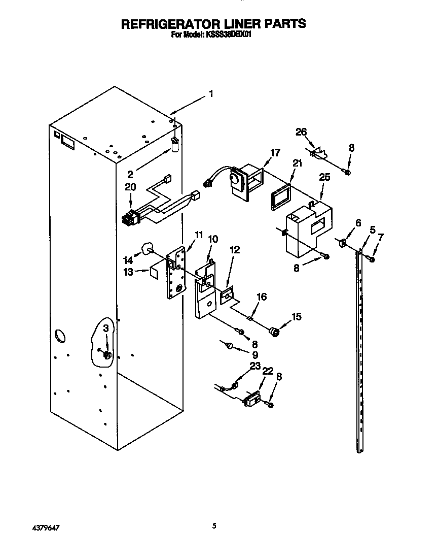 KitchenAid KSSS36DBX01 refrigerator liner diagram