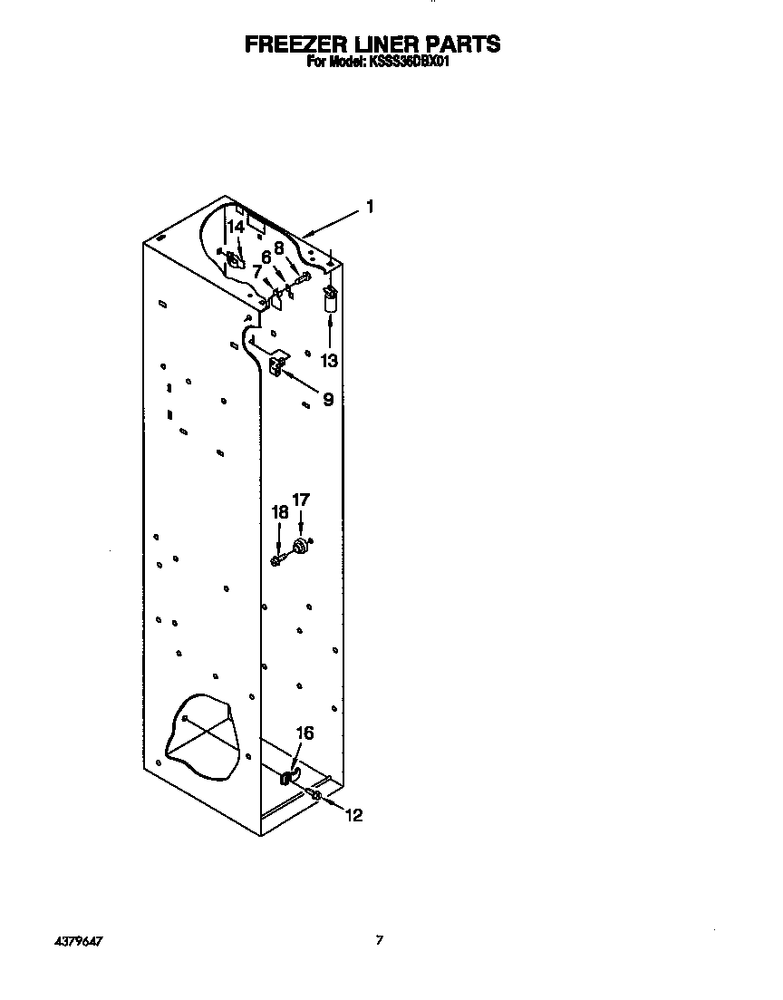 KitchenAid KSSS36DBX01 freezer liner diagram