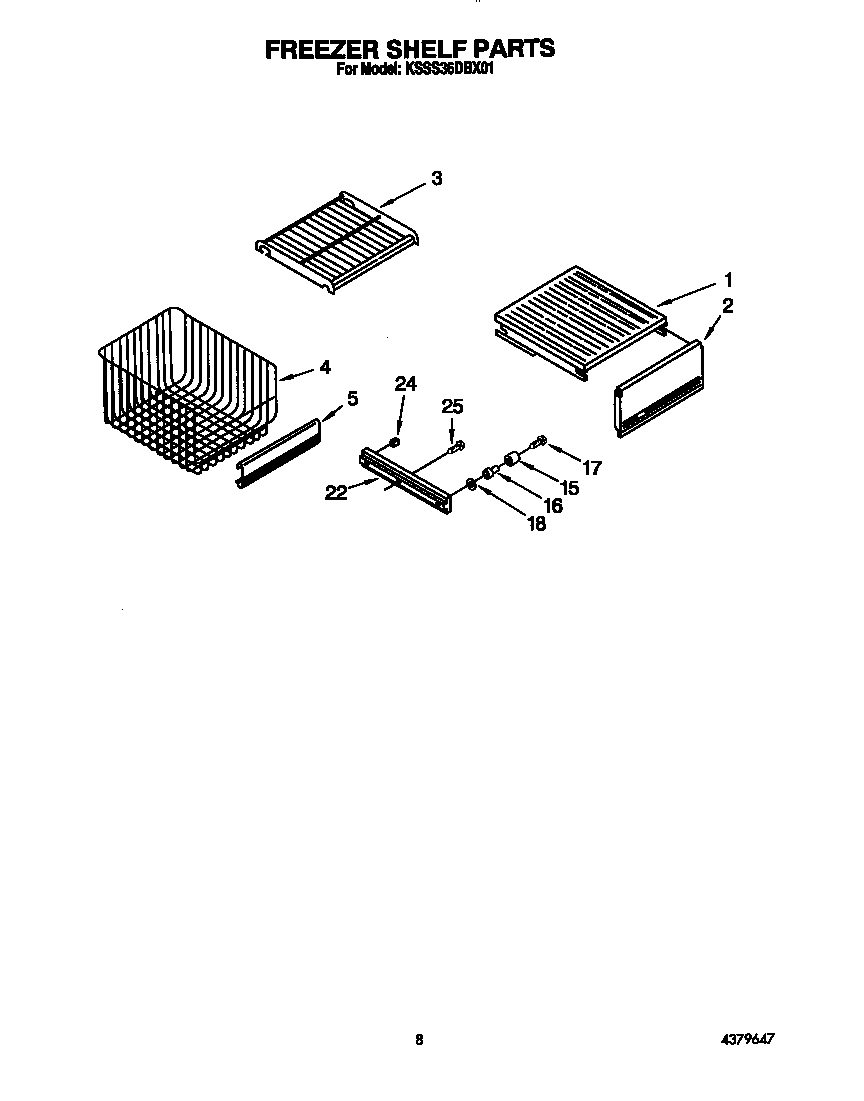 KitchenAid KSSS36DBX01 freezer shelf diagram