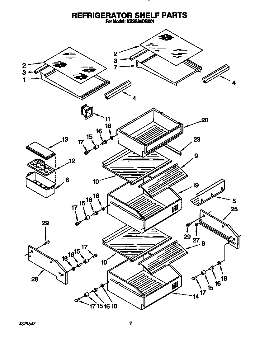 KitchenAid KSSS36DBX01 refrigerator shelf diagram