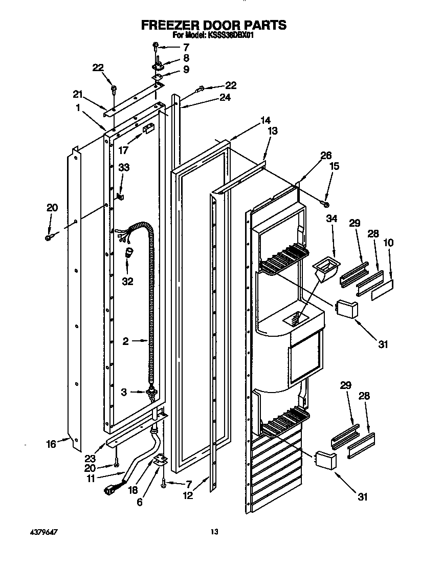 KitchenAid KSSS36DBX01 freezer door diagram