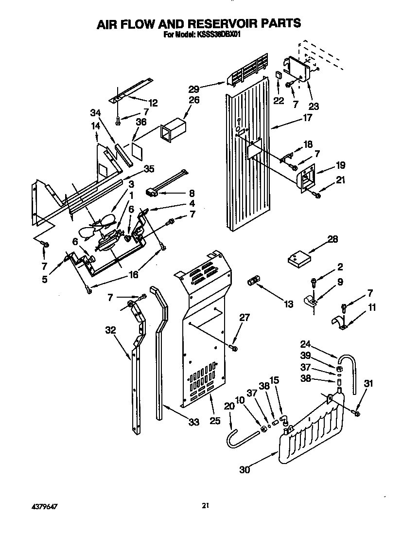 KitchenAid KSSS36DBX01 air flow and reservoir diagram