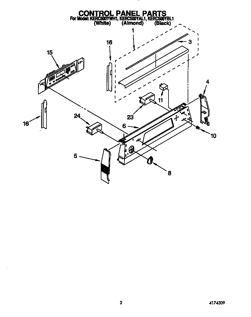 KitchenAid KERC500YAL1 control panel diagram