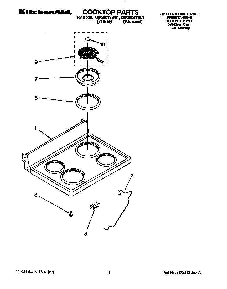KitchenAid KERS507YAL1 cooktop diagram
