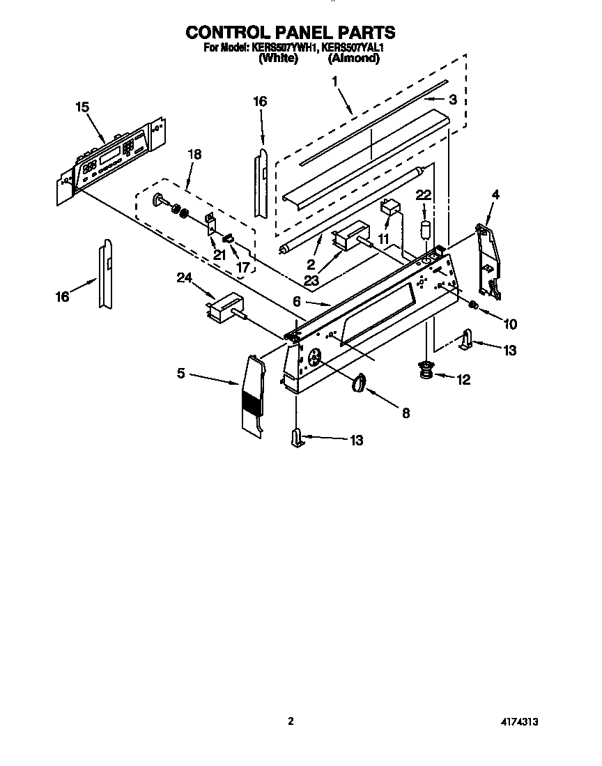 KitchenAid KERS507YAL1 control panel diagram