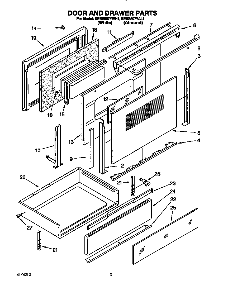KitchenAid KERS507YAL1 door and drawer diagram