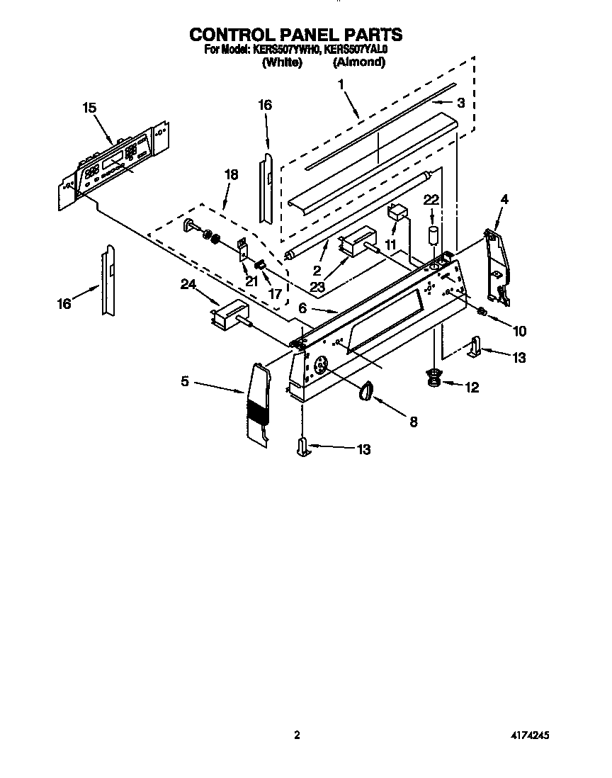 KitchenAid KERS507YWH0 control panel diagram
