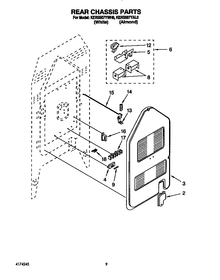 KitchenAid KERS507YWH0 rear chassis diagram