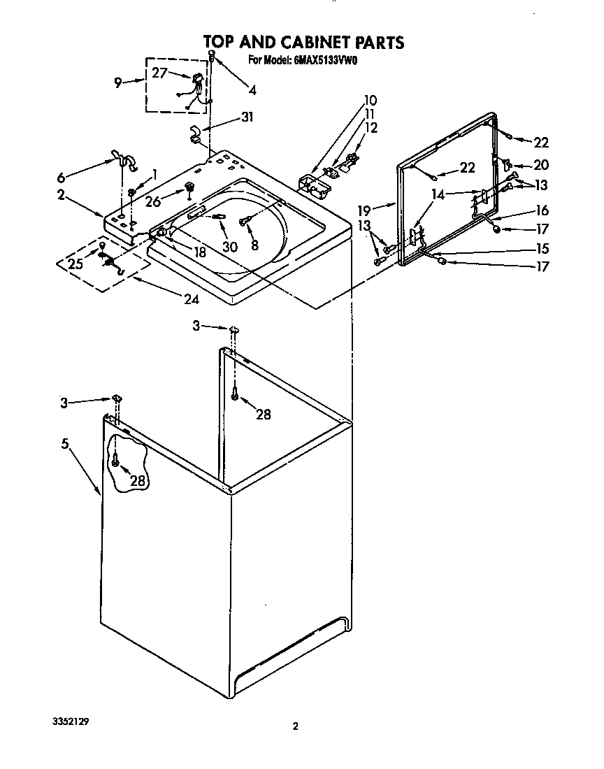 Whirlpool 6MAX5133VW0 top and cabinet diagram