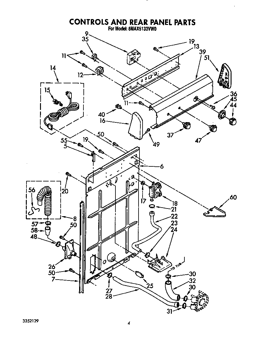 Whirlpool 6MAX5133VW0 controls and rear panel diagram