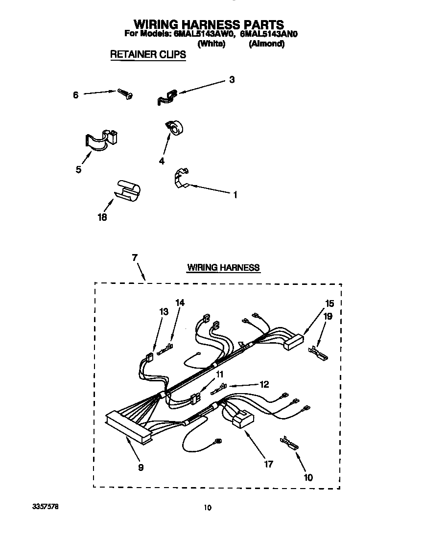 Whirlpool 6MAL5143AW0 wiring harness diagram