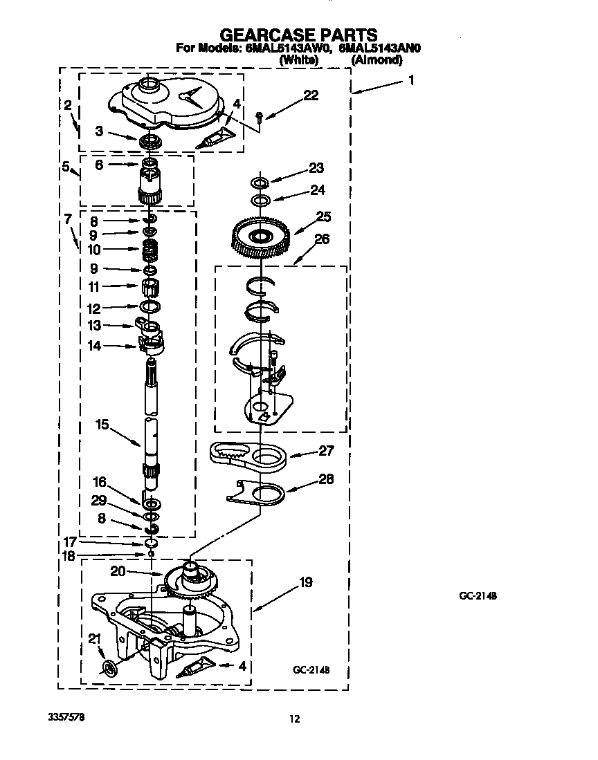Whirlpool 6MAL5143AW0 gearcase diagram