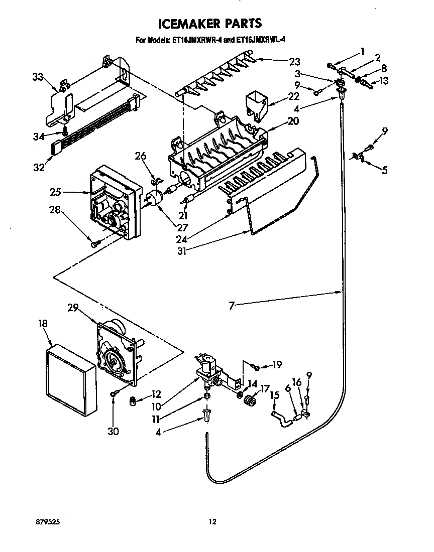 Whirlpool ET16JMXRWR4 icemaker diagram