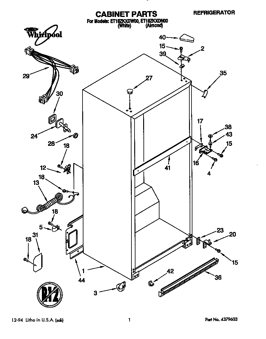 Whirlpool ET18ZKXDN00 cabinet diagram