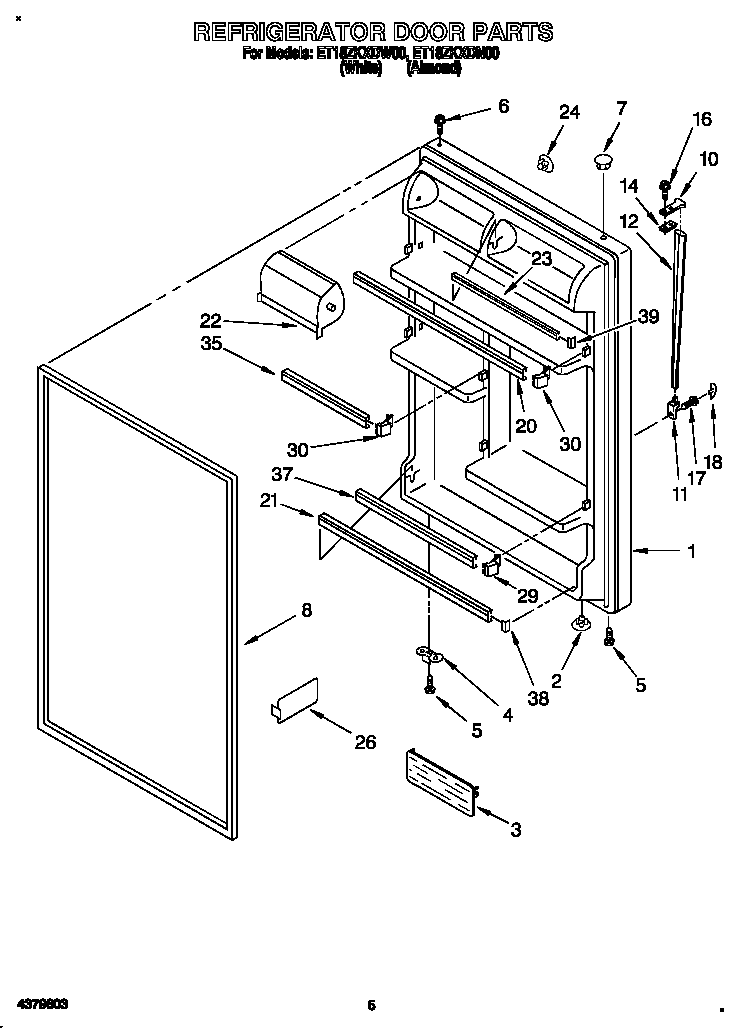 Whirlpool ET18ZKXDN00 refrigerator door diagram