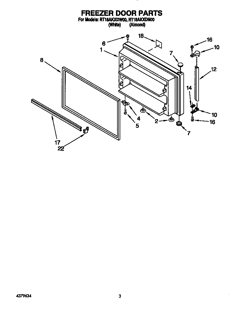 Roper RT18AKXDN00 freezer door diagram