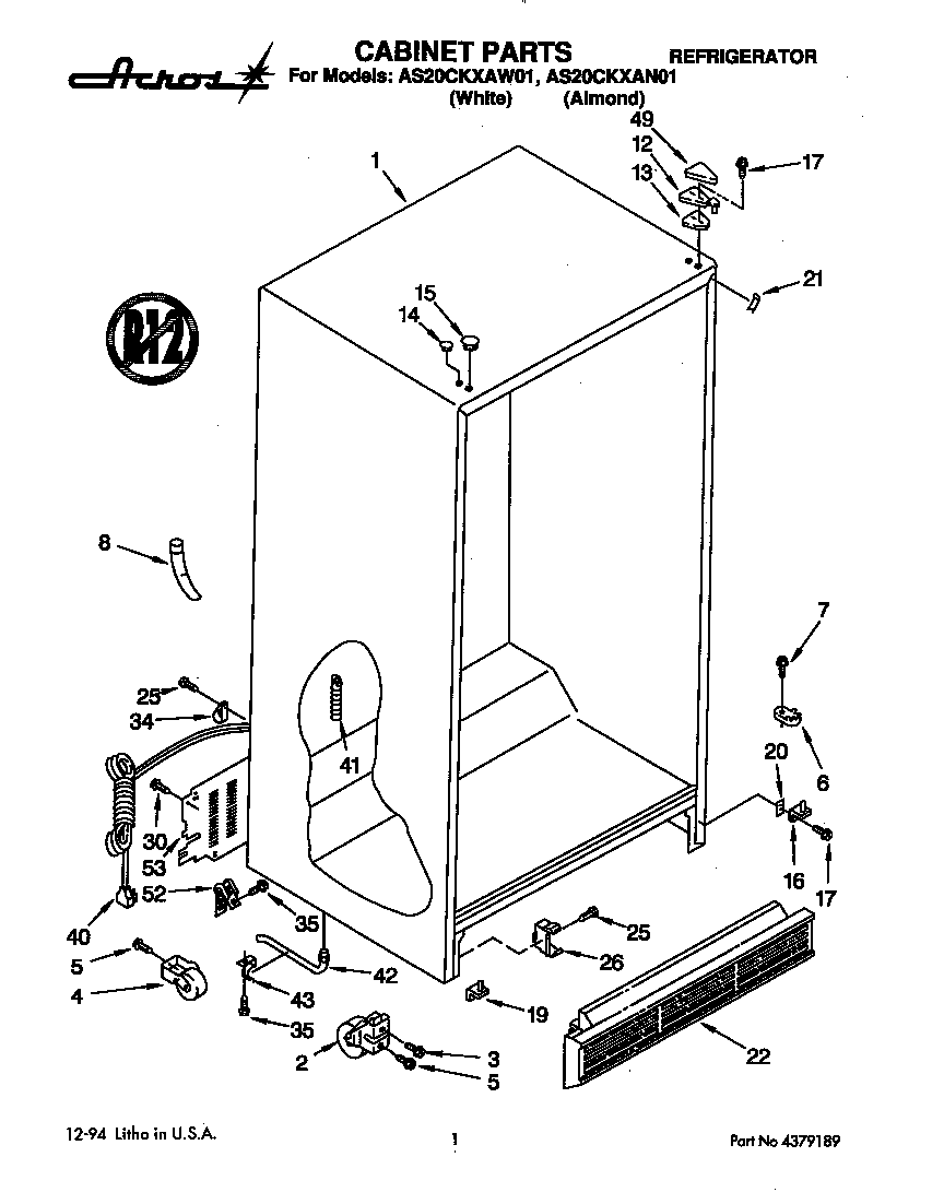 Whirlpool AS20CKXAW01 cabinet diagram