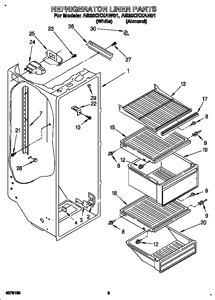 Whirlpool AS20CKXAW01 refrigerator liner diagram