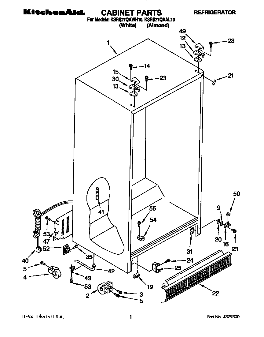 KitchenAid KSRS27QAWH10 cabinet diagram
