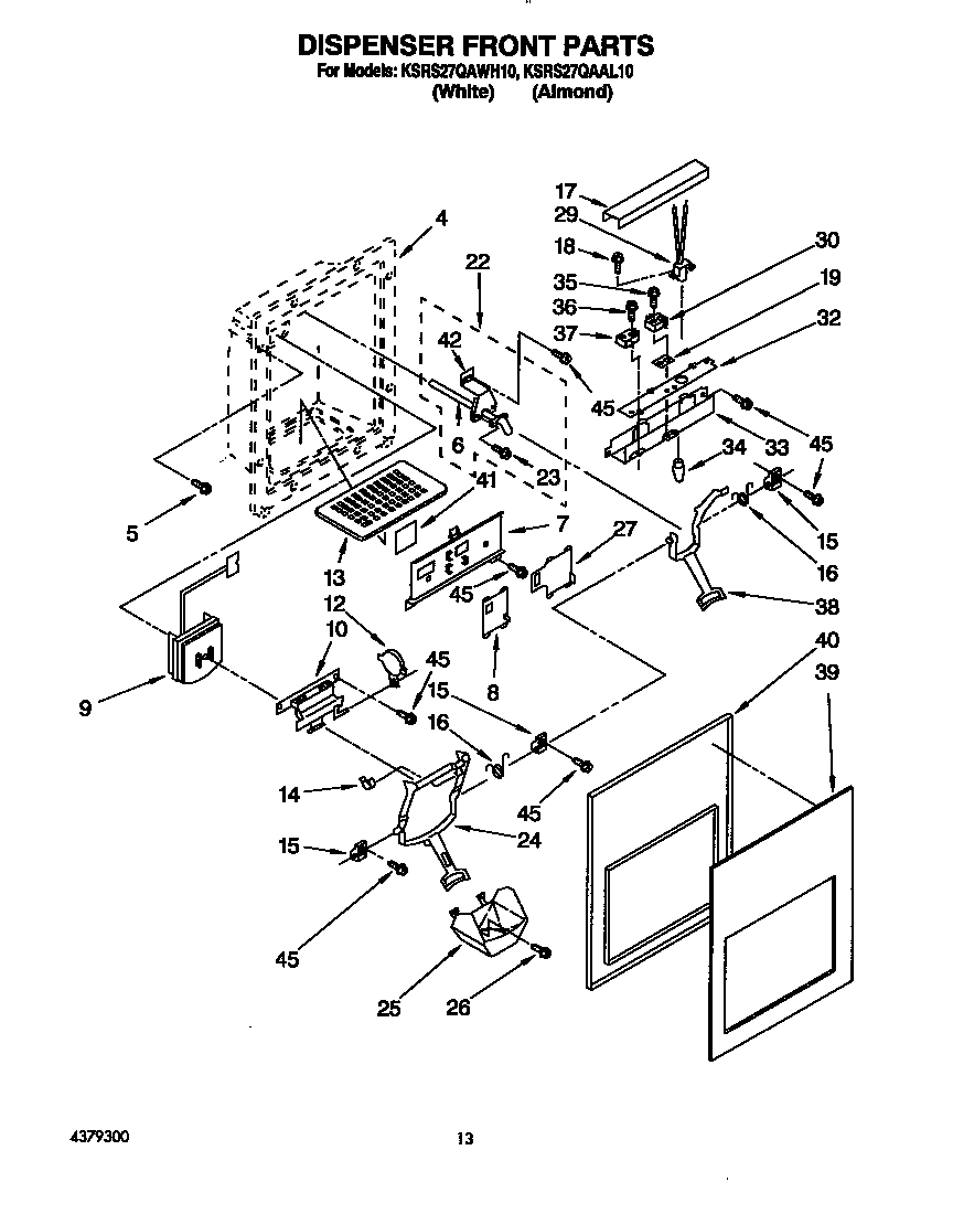 KitchenAid KSRS27QAWH10 dispenser front diagram
