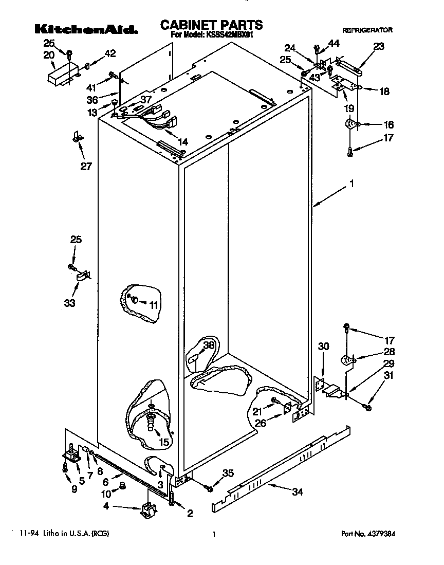 KitchenAid KSSS42MBX01 cabinet diagram