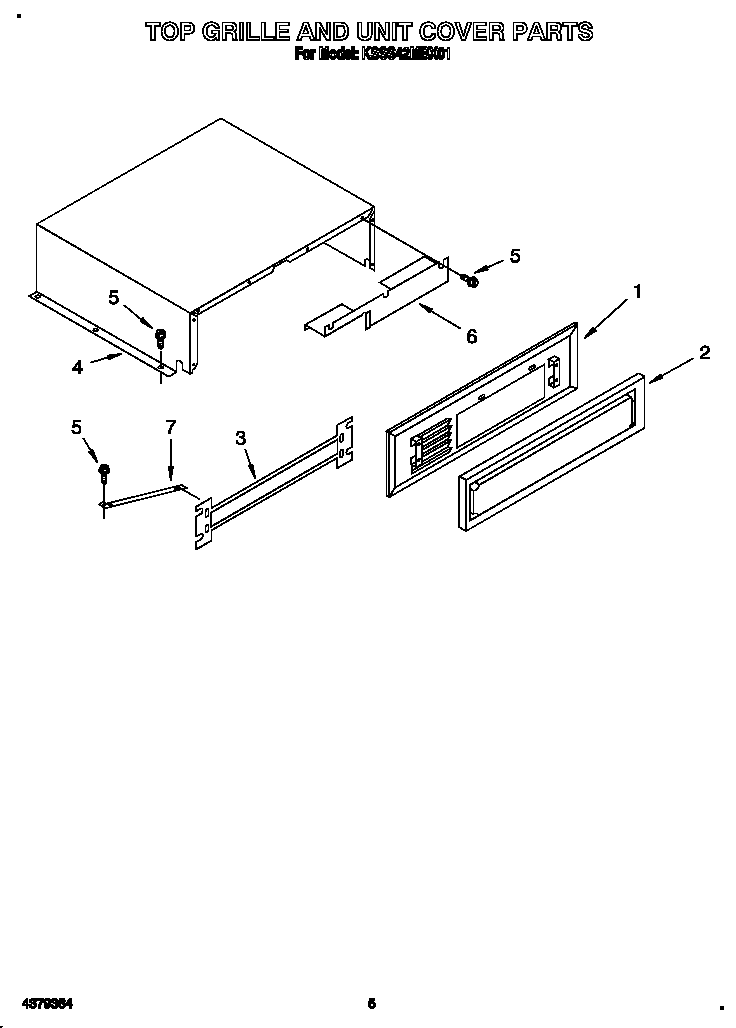 KitchenAid KSSS42MBX01 top grille and unit cover diagram