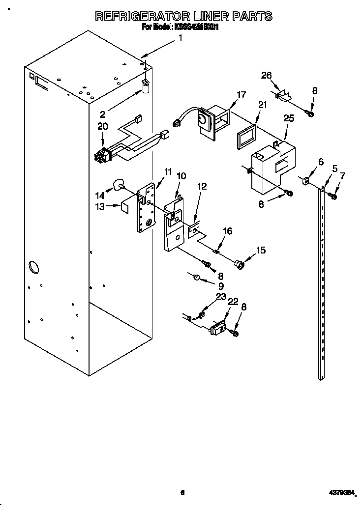 KitchenAid KSSS42MBX01 refrigerator liner diagram