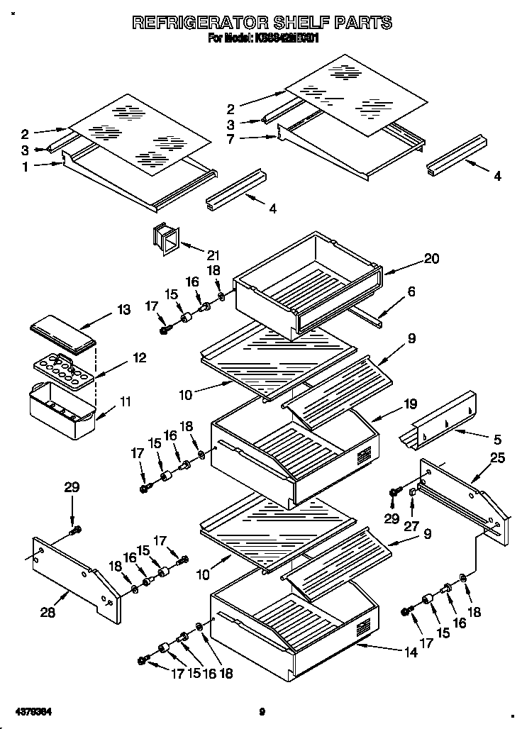 KitchenAid KSSS42MBX01 refrigerator shelf diagram