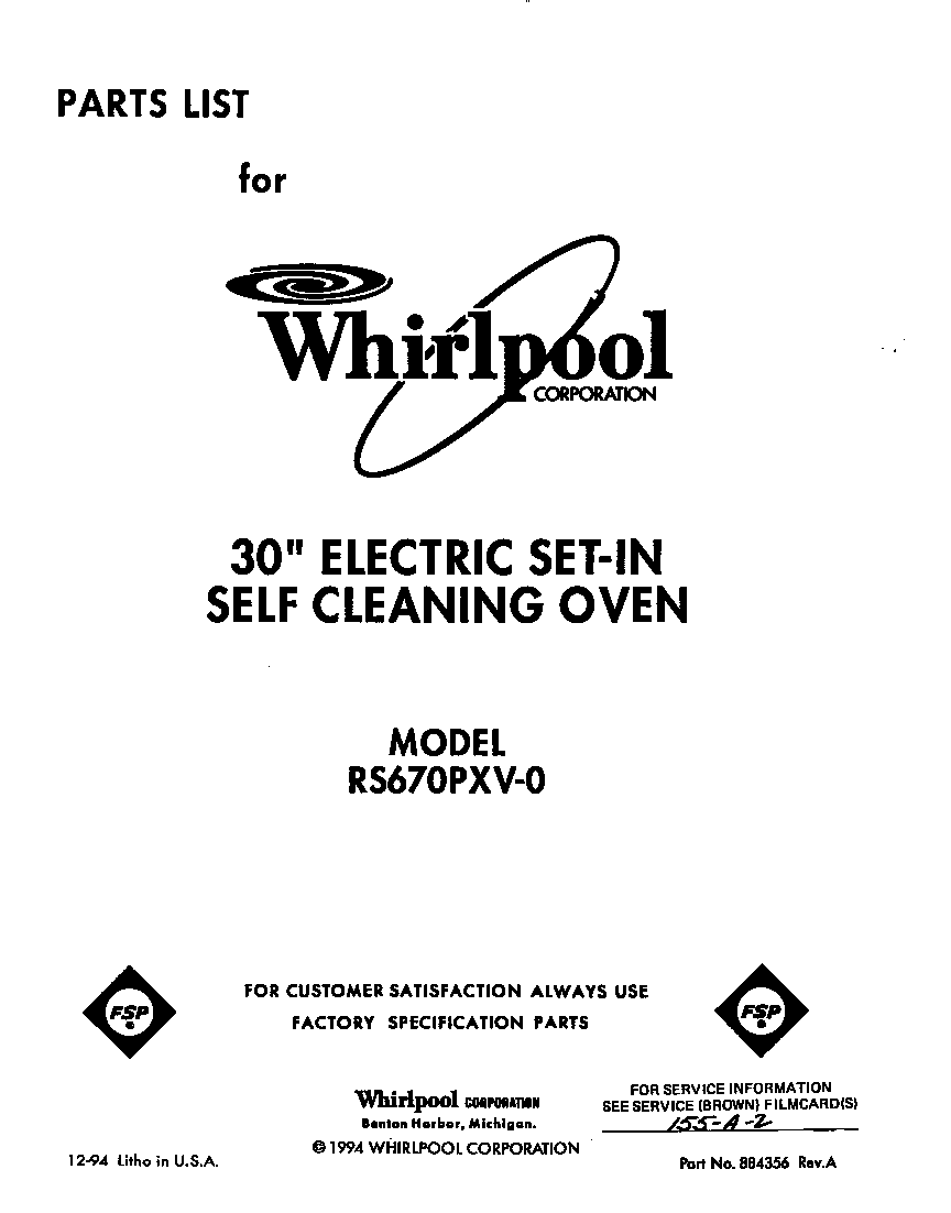 Whirlpool RS670PXV0 front cover diagram
