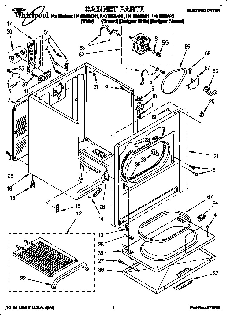 Whirlpool LET8858AN1 cabinet diagram