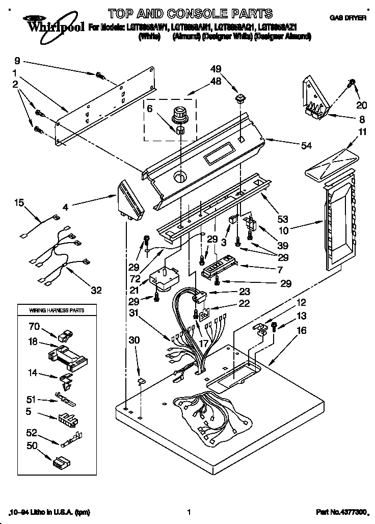 Whirlpool LGT8858AN1 top and console diagram