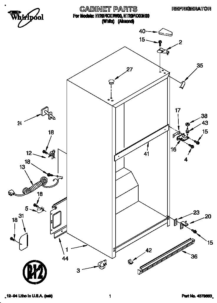 Whirlpool ET20PKXDN00 cabinet diagram