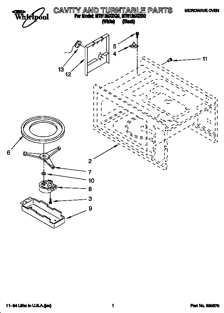 Whirlpool MT6125XBB0 cavity and turntable diagram