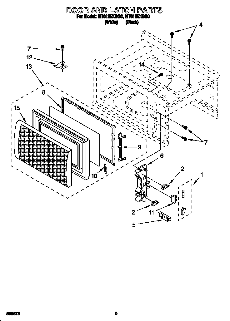 Whirlpool MT6125XBB0 door and latch diagram
