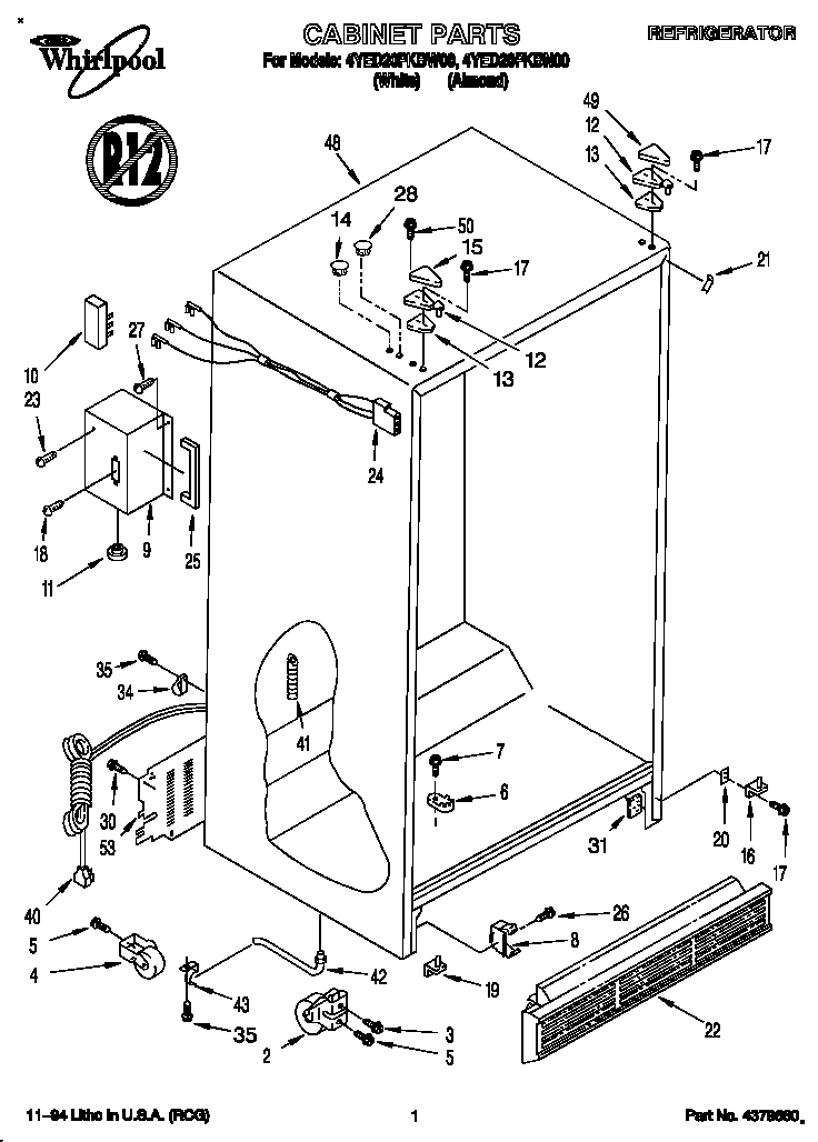 Whirlpool 4YED20PKBN00 cabinet diagram
