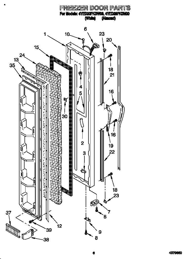 Whirlpool 4YED20PKBN00 freezer door diagram