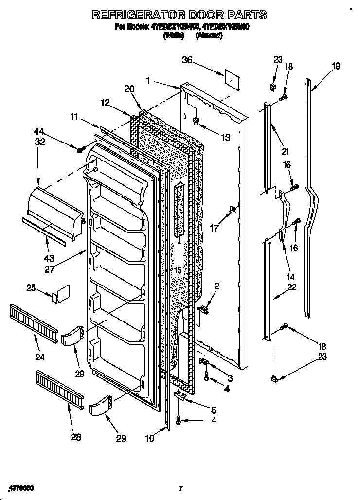 Whirlpool 4YED20PKBN00 refrigerator door diagram