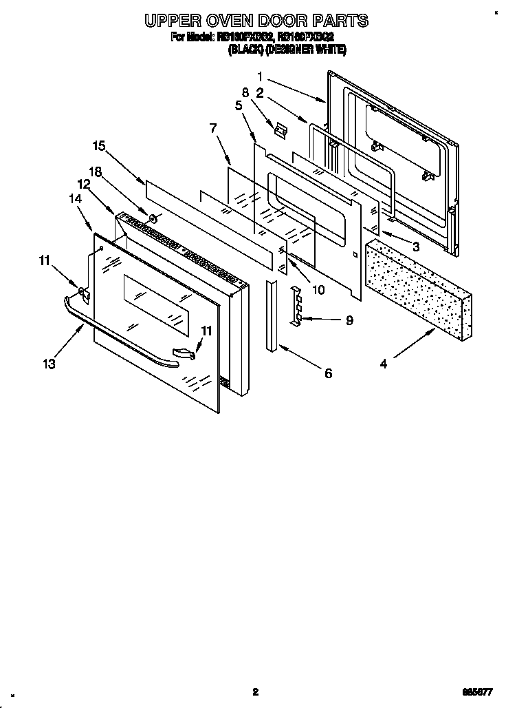 Whirlpool RB160PXBB2 upper oven door diagram