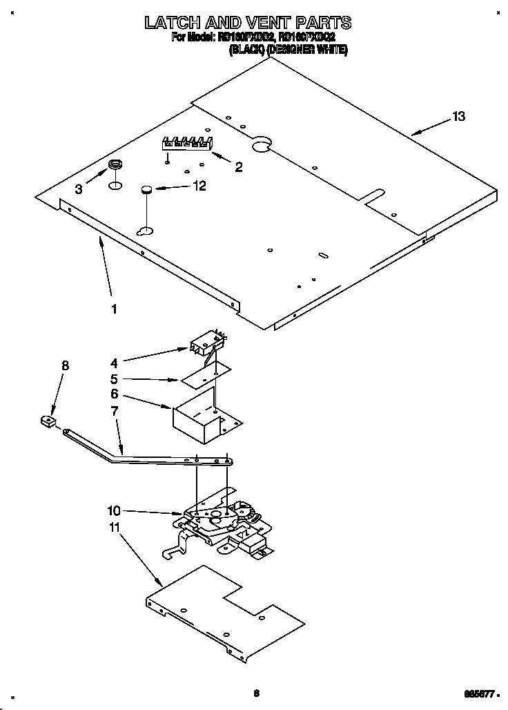 Whirlpool RB160PXBB2 latch and vent diagram