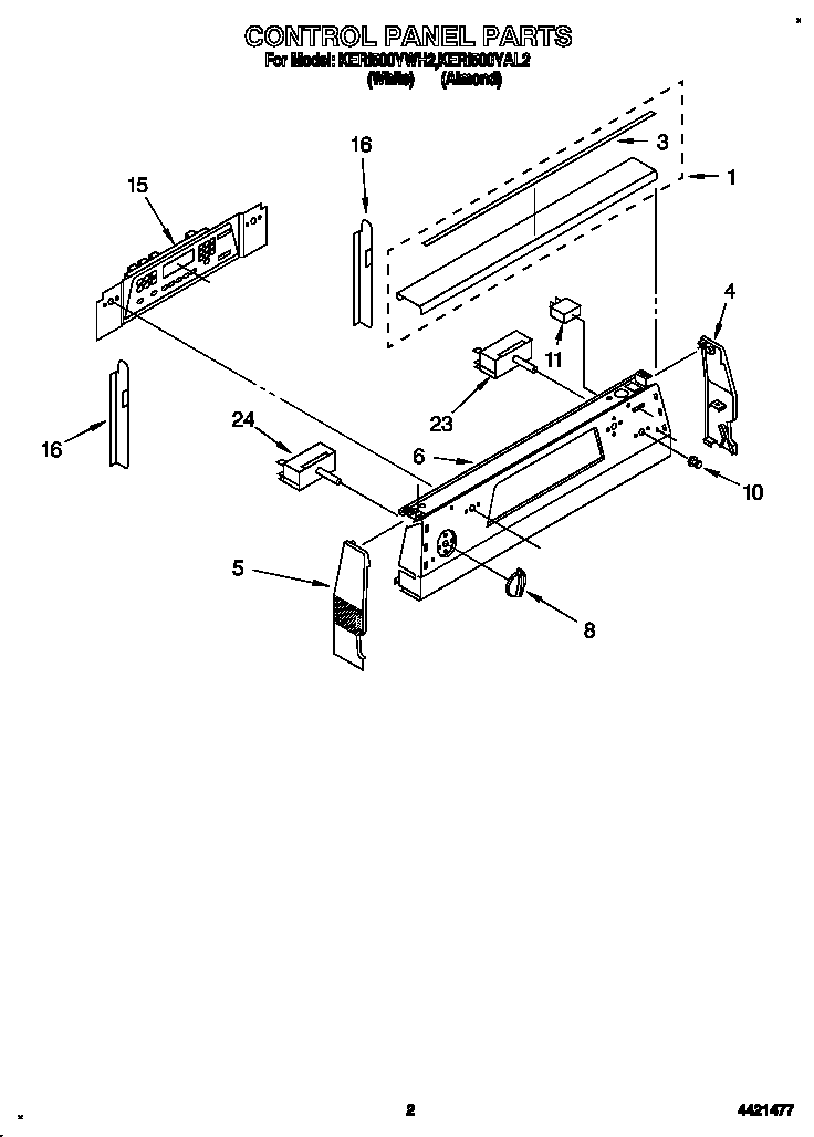 KitchenAid KERI500YWH2 control panel diagram