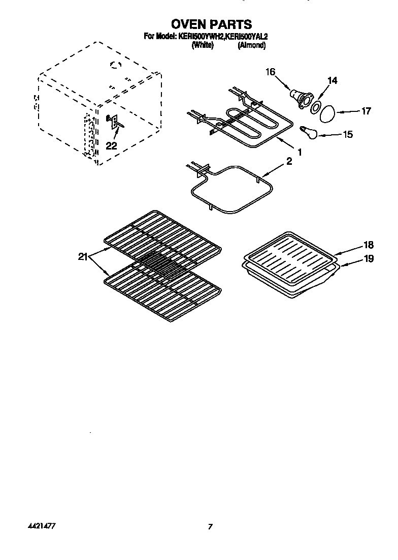 KitchenAid KERI500YWH2 oven diagram