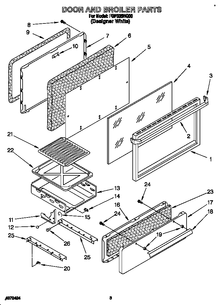 Roper FGP335BQ00 door and broiler diagram