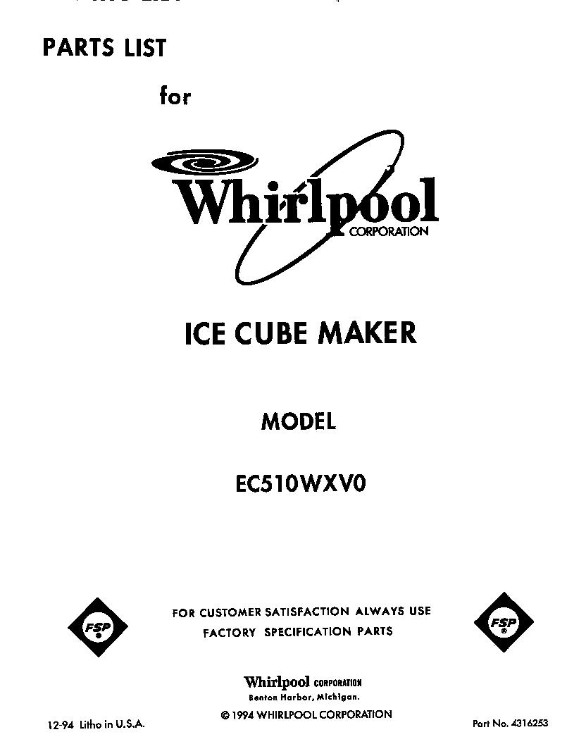 Whirlpool EC510WXV0 front cover diagram