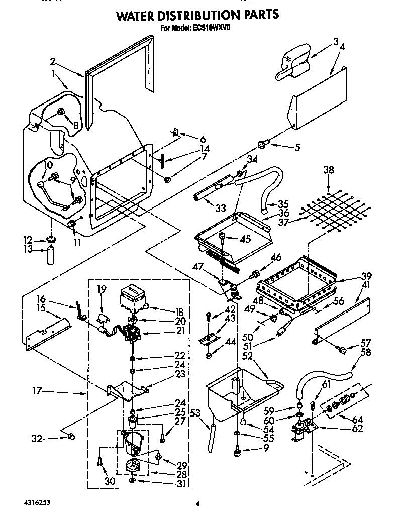 Whirlpool EC510WXV0 water distribution diagram