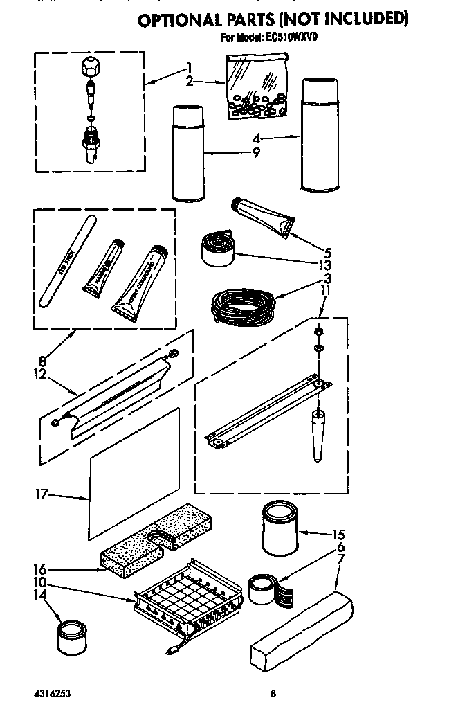 Whirlpool EC510WXV0 optional parts diagram