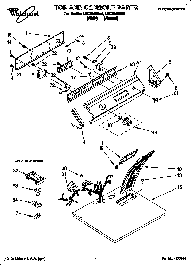 Whirlpool LEC6646AN1 top and console diagram