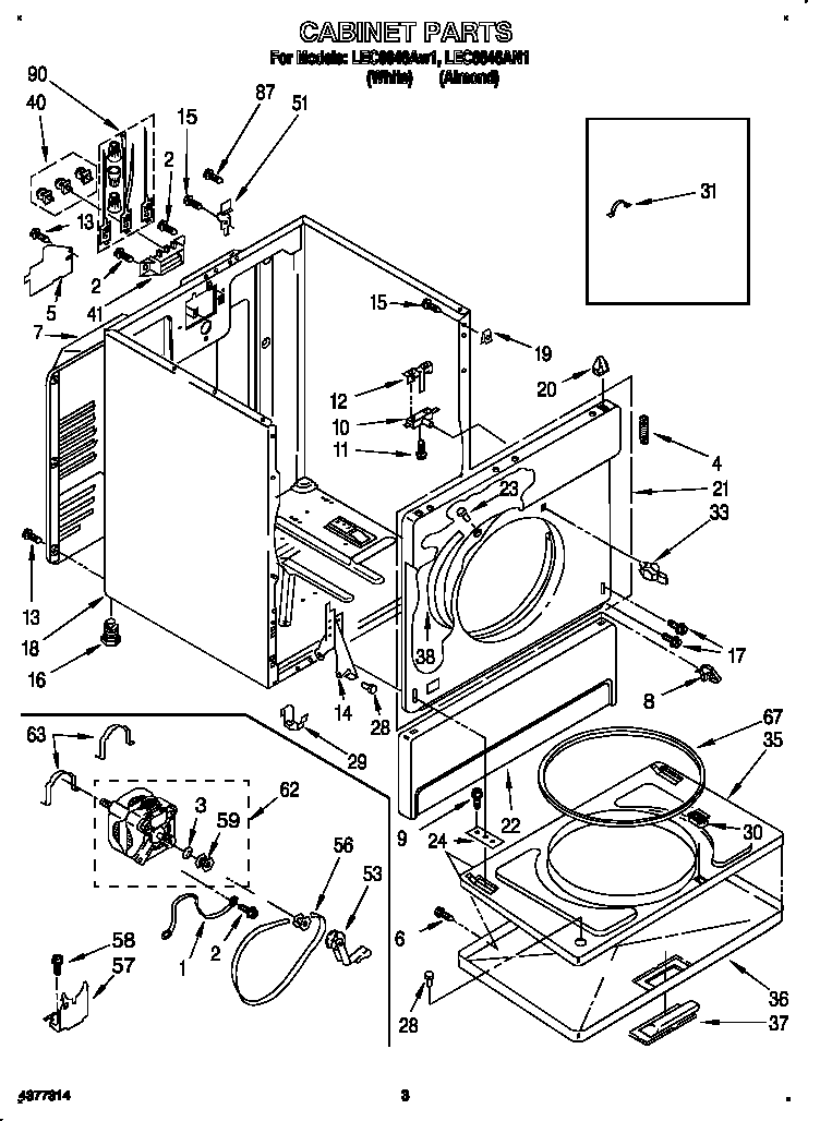 Whirlpool LEC6646AN1 cabinet diagram